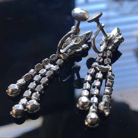 Vintage Crystal Diamond dangle screw back earrings - Picture 2 of 5